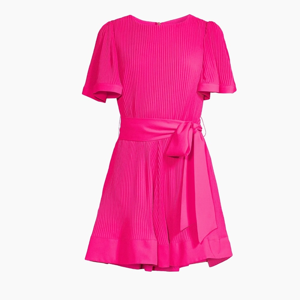 Milly Lumi Pleated Minidress Hot Pink Pleated Tie-Waist Tunic Short 8